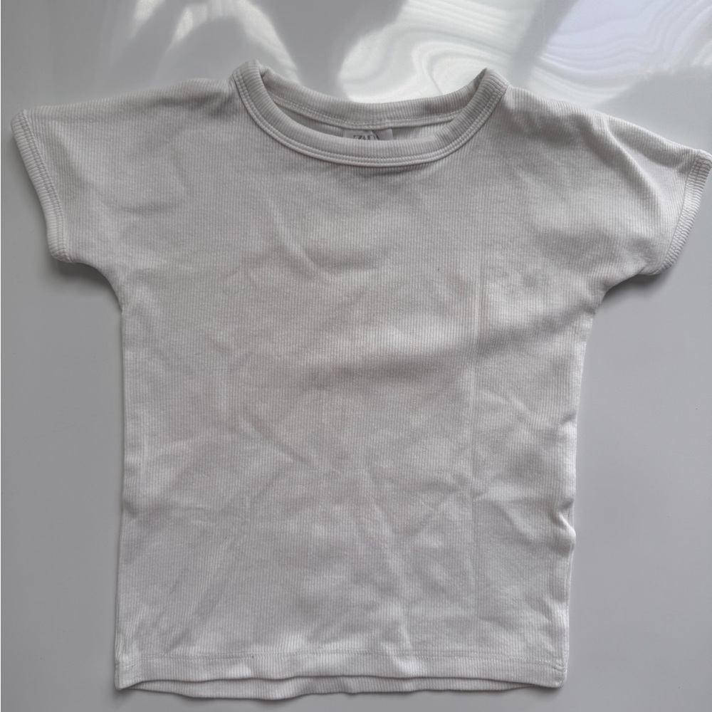 Zara - 4T Classic White Kids Ribbed T-Shirt (Girls)